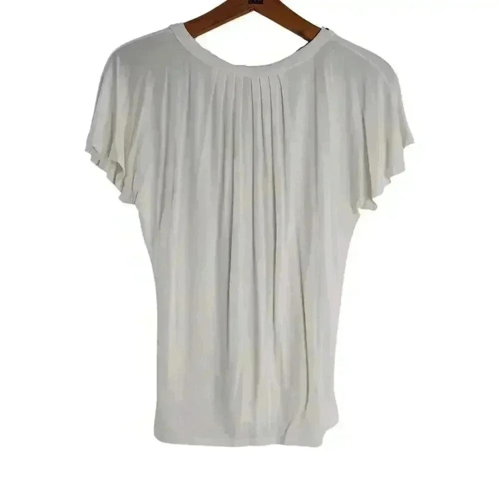 Michael Kors White Studded Blouse Ruffled Short Sleeve Boho Chic Bohemian Size S - Picture 4 of 5